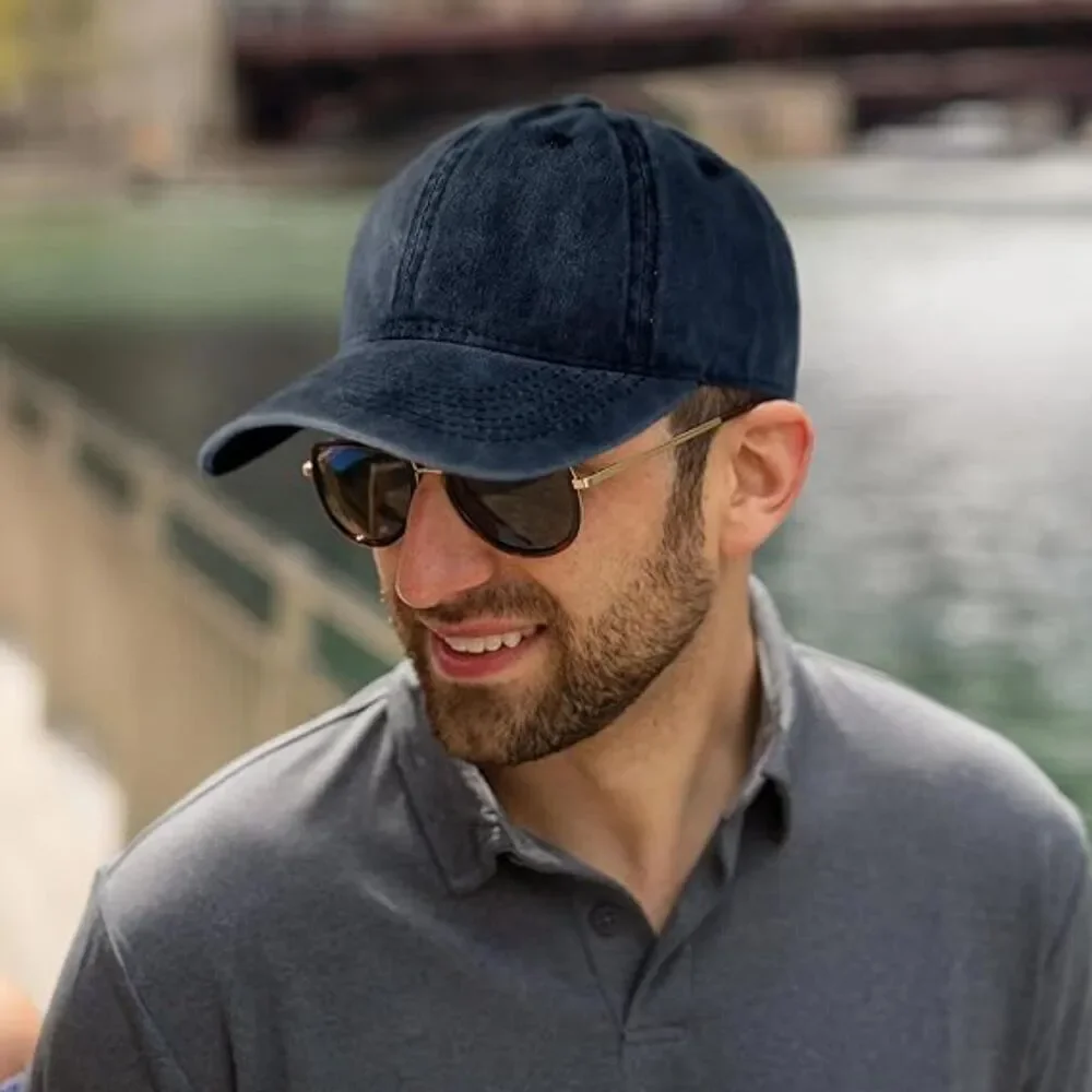 Unisex Navy Washed 100% Cotton Adjustable Size Strap Casual Classic Baseball Cap